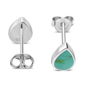 Turquoise Pear Shaped Drop Silver Stud Earrings, e150